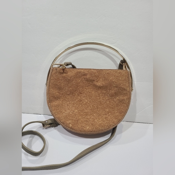 Madison West Stylish Tan Cork Crossbody Bag With Gold Handle - Picture 1 of 9